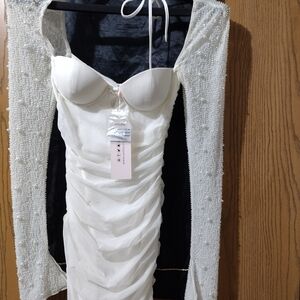 Oh Polly Pearl-Embellished White Mini Dress